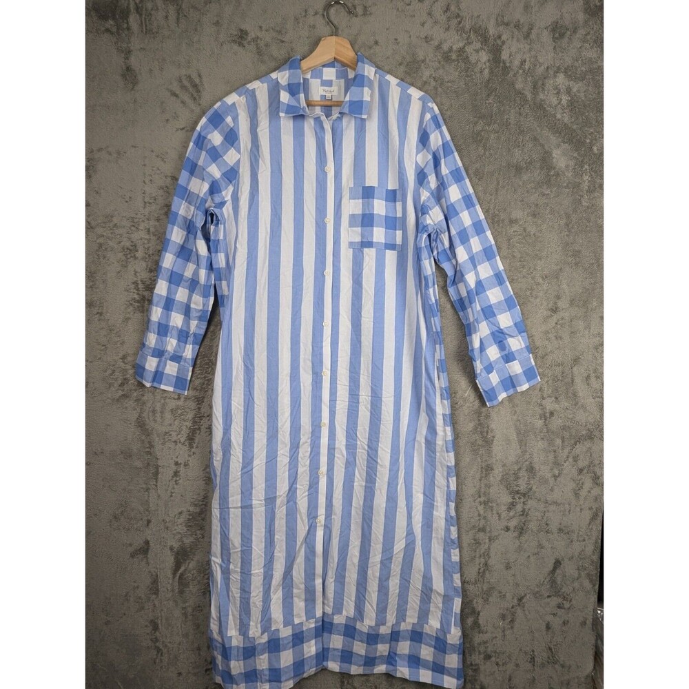 Bed Head Sleepshirt Women's XL Blue Striped Long Sleeves Pockets Button Up NWOT